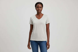 Pale Grey  Melange Short Sleeve V  Neck T Shirt Nawao.com