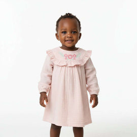 Pale Orange Embroidered Yoke Dress Nawao.com