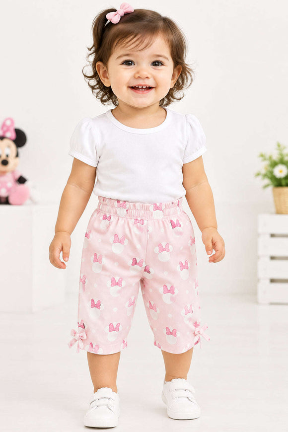 Pale Pink All Over Print Minnie Mouse Active Pants With Side Bow Pale Pink Nawao.com