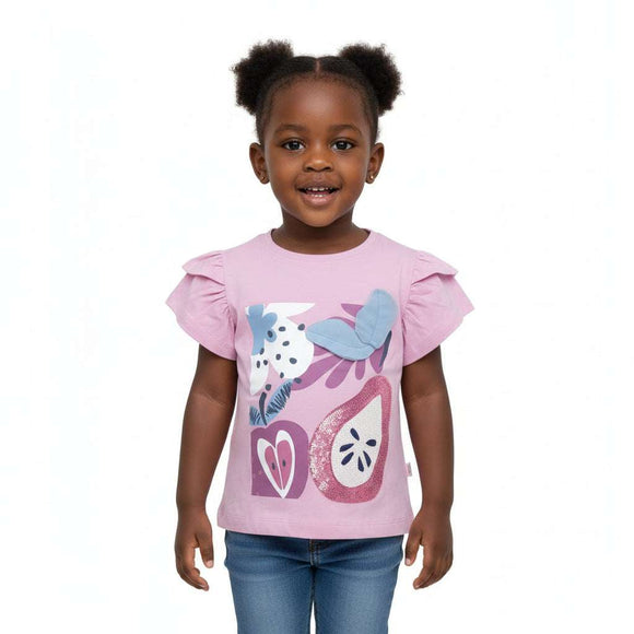 Pale Pink Embellishment Frill Sleeve T Shirt Pale Pink Nawao.com