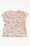 Pale Pink Floral All Over Print Short Sleeves Tee Pale Pink Nawao.com