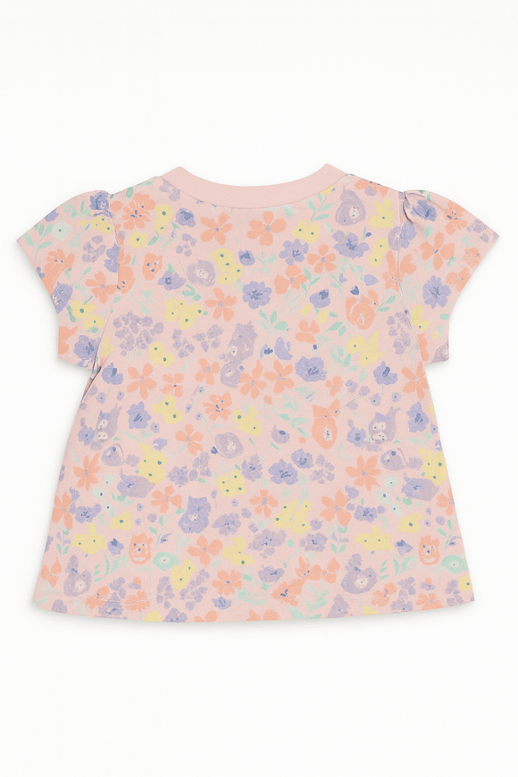Pale Pink Floral All Over Print Short Sleeves Tee Pale Pink Nawao.com