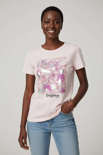 Pale Pink Foil Printed T Shirt Pale Nawao.com