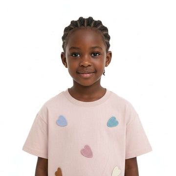 Pale Pink Heart Patch Embellished T Shirt Nawao.com