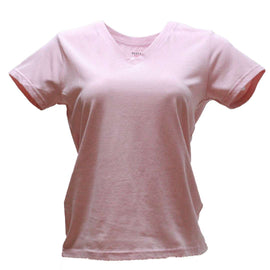Pale Pink Melange Short Sleeve V Neck T Shirt Nawao.com