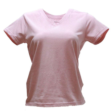 Pale Pink Melange Short Sleeve V Neck T Shirt Nawao.com