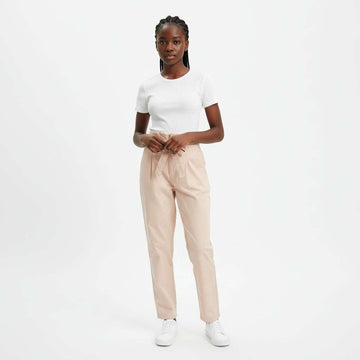 Pale Pink Paperbag Waist Poplin Pants Nawao.com