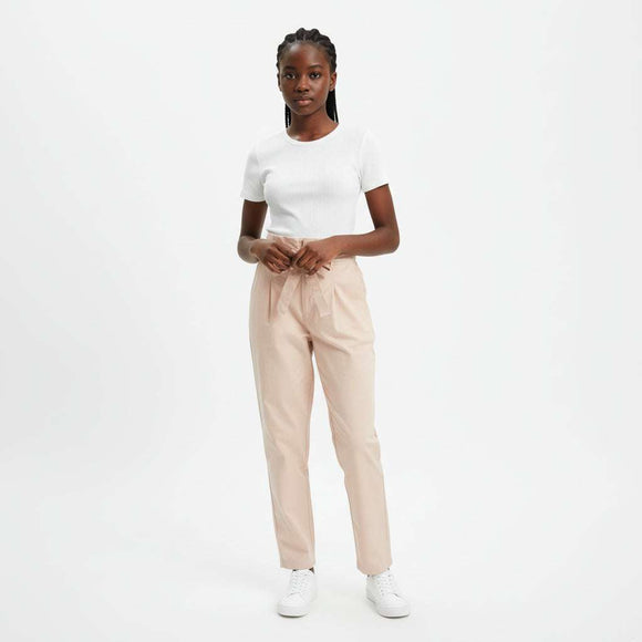 Pale Pink Paperbag Waist Poplin Pants Nawao.com