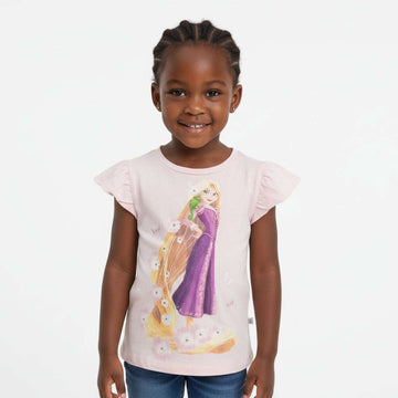 Pale Pink Rapunzel Placement Print Frill Sleeve T Shirt Pale Pink Nawao.com