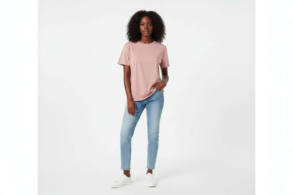 Pale Pink Short Sleeve Crew Neck T Shirt Nawao.com