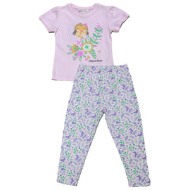 Pale Pink Short Sleeve Placement Print Pj Sets Nawao.com