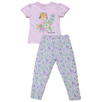 Pale Pink Short Sleeve Placement Print Pj Sets Nawao.com