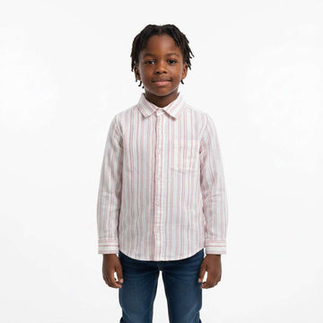 Pale Pink Stripe Cotton Linen Long Sleeve Shirt Pale Pink Nawao.com