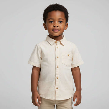 Pale Yellow Dobby Resort Collar Short Sleeve Shirt Pale Yellow Nawao.com