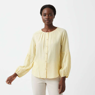 Pale Yellow Long Sleeves Blouse Nawao.com