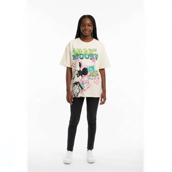 Pale yellow Minnie   Mickey Oversize T Shirt Nawao.com