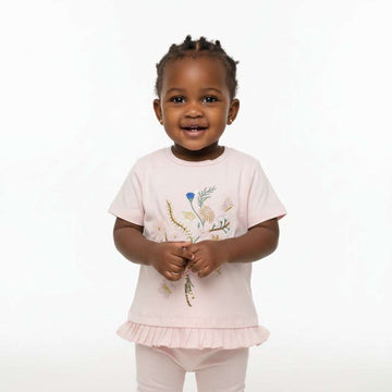 Palw Pink Floral Artwork T Shirt With Pleats Nawao.com