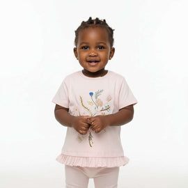 Palw Pink Floral Artwork T Shirt With Pleats Nawao.com