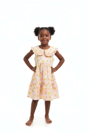 Peach Aop Poplin Collared Dress Orange Nawao.com