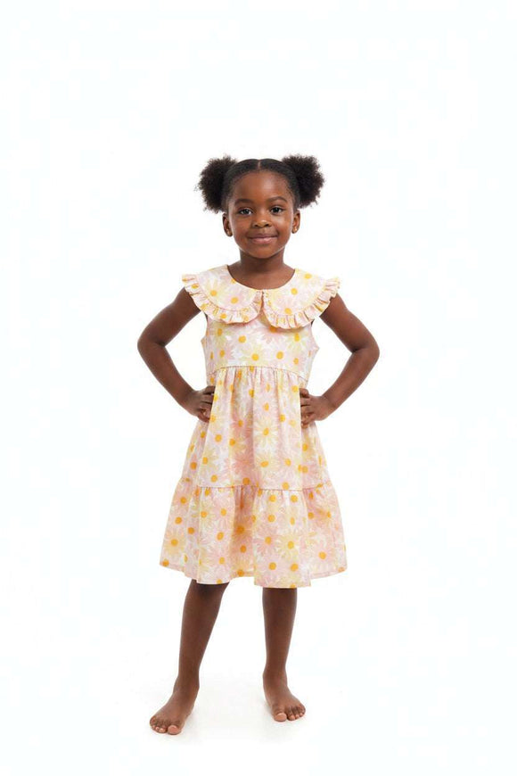 Peach Aop Poplin Collared Dress Orange Nawao.com