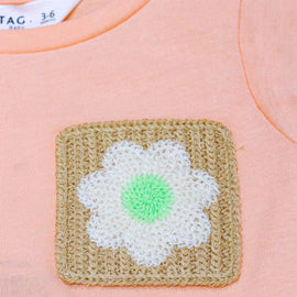 Peach Crochet Patch Pocket T Shirt Orange Nawao.com