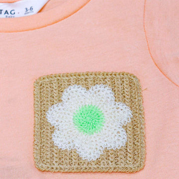 Peach Crochet Patch Pocket T Shirt Orange Nawao.com