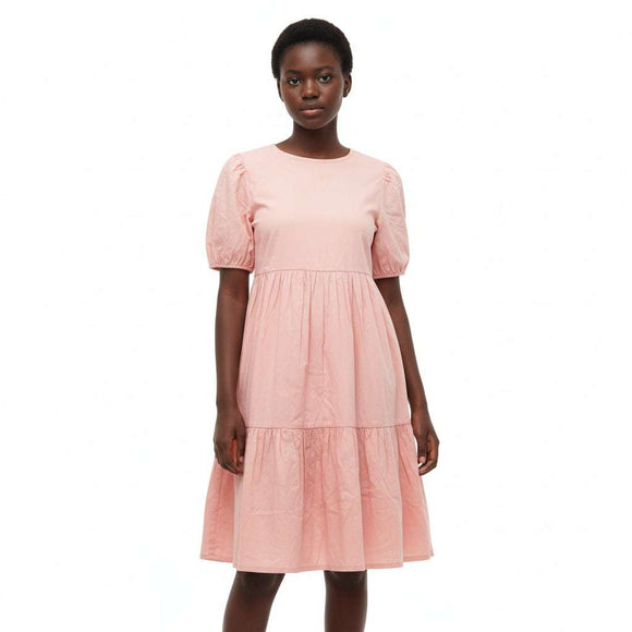 Peach Drop Hem Poplin Dress Nawao.com