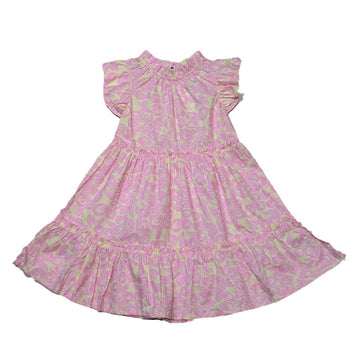Peach Floral Aop Tiered Dress Nawao.com