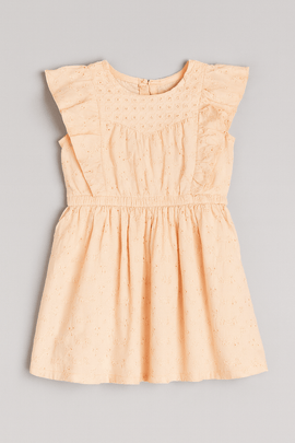 Peach Flutter Sleeves Schiffly Dress Nawao.com