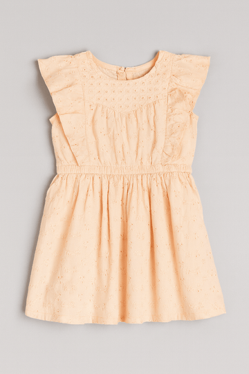 Peach Flutter Sleeves Schiffly Dress Nawao.com