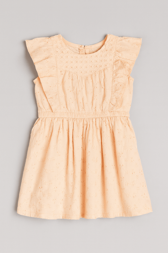 Peach Flutter Sleeves Schiffly Dress Nawao.com