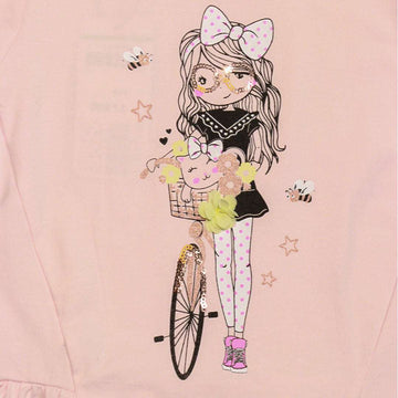 Pink 3D Embellishment Peplum T Shirt Pale Nawao.com