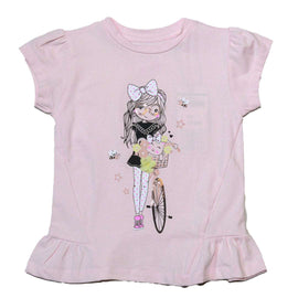 Pink 3D Embellishment Peplum T Shirt Pale Nawao.com