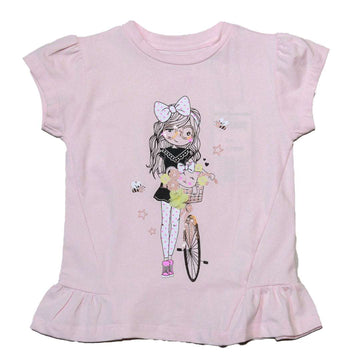 Pink 3D Embellishment Peplum T Shirt Pale Nawao.com