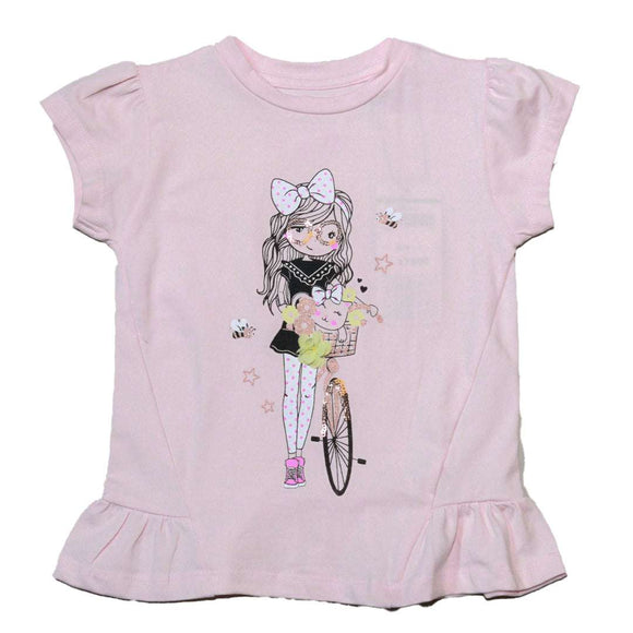 Pink 3D Embellishment Peplum T Shirt Pale Nawao.com