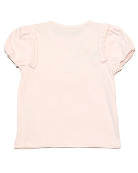 Pink 3D Flower Applique T Shirt Pale Nawao.com