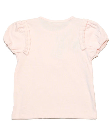 Pink 3D Flower Applique T Shirt Pale Nawao.com