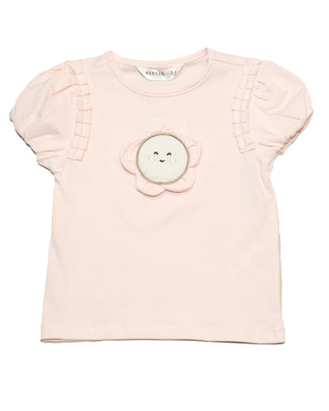 Pink 3D Flower Applique T Shirt Pale Nawao.com
