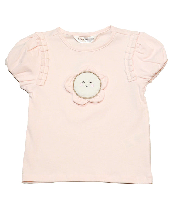 Pink 3D Flower Applique T Shirt Pale Nawao.com