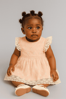 Pink All Over Embroidery Frill Dress Nawao.com