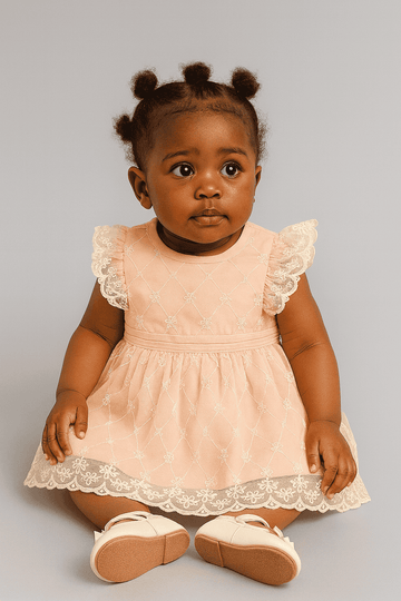 Pink All Over Embroidery Frill Dress Nawao.com
