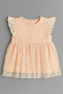 Pink All Over Embroidery Frill Dress Nawao.com