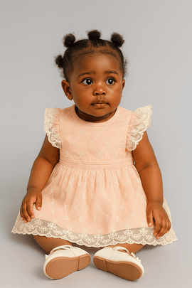 Pink All Over Embroidery Frill Dress Nawao.com