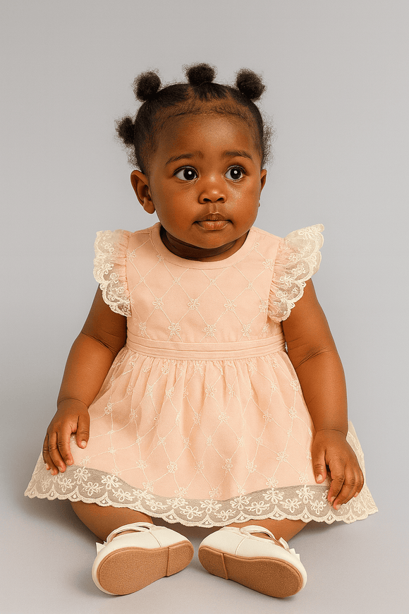 Pink All Over Embroidery Frill Dress Nawao.com