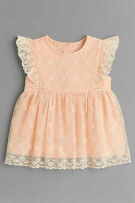 Pink All Over Embroidery Frill Dress Nawao.com