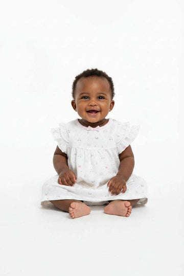 Pink Allover Print Dress With Frills Pale Pink 0 3 Months Nawao.com