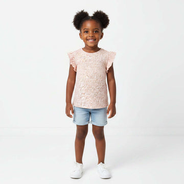 Pink Animal Aop Rib Fril Sleeve T Shirt Pale Pink Nawao.com