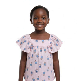 Pink Aop Jacquard Top With  Frills  Pale Pink Nawao.com