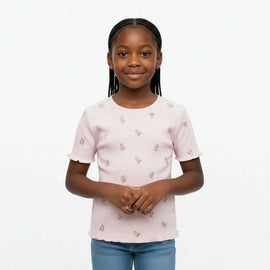 Pink Aop Strawberry Aop Rib S St Shirt Pale Pink Nawao.com