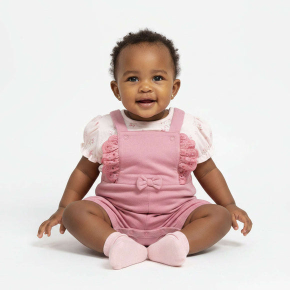 Pink Aop Tshirt With Dusty Pink Girl Dungree Set Pale Pink Nawao.com
